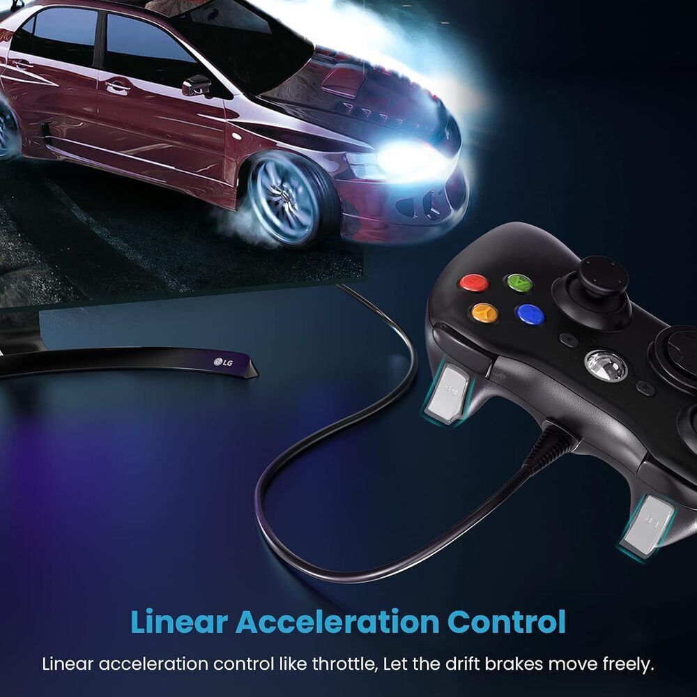 Wired Controller Xbox 360 Dual Vibration Turbo PC Windows 7 8 10 11 Compatible - Picture 5 of 7